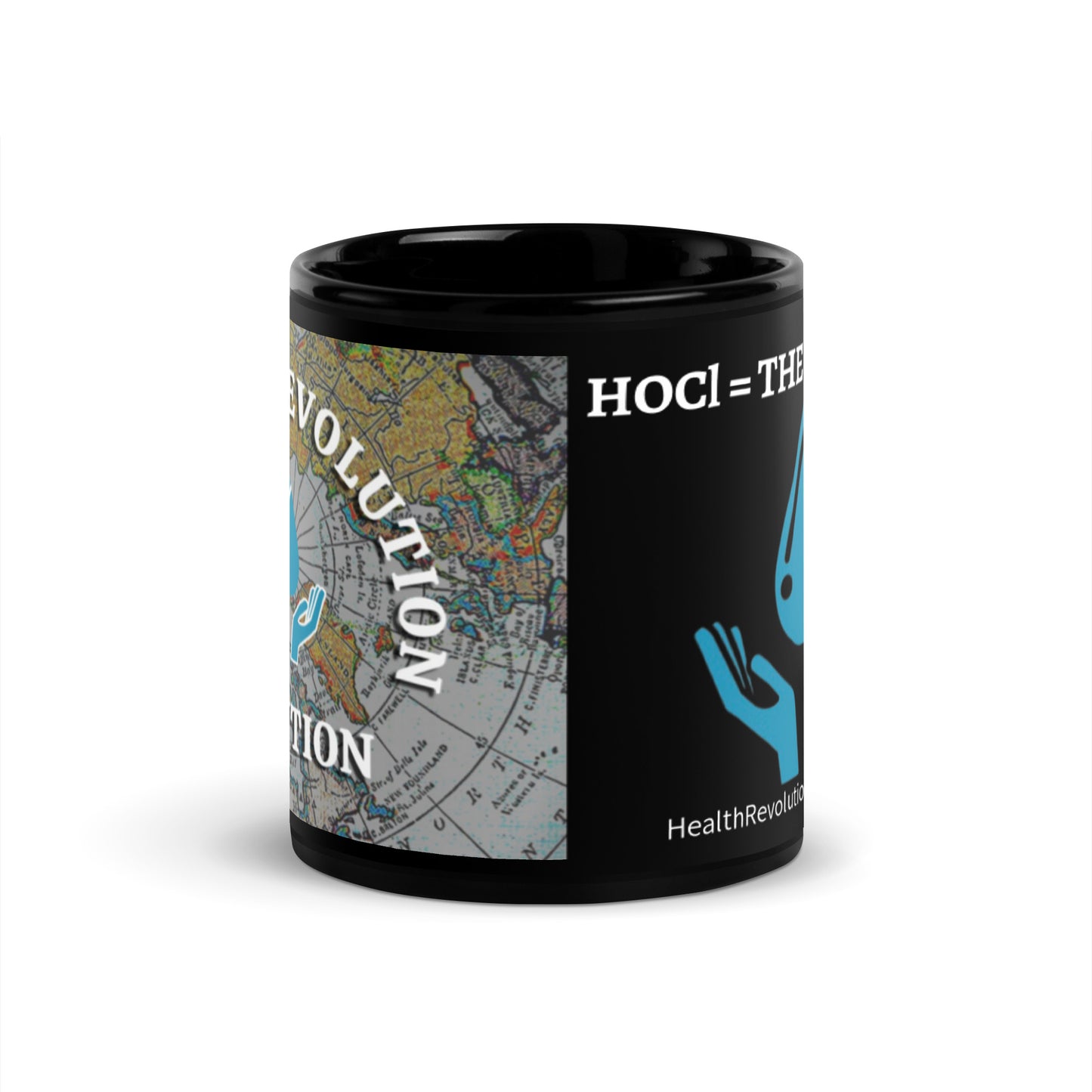 “HOCl = THE ANTIDOTE” Black Glossy Mug (11oz & 15oz)