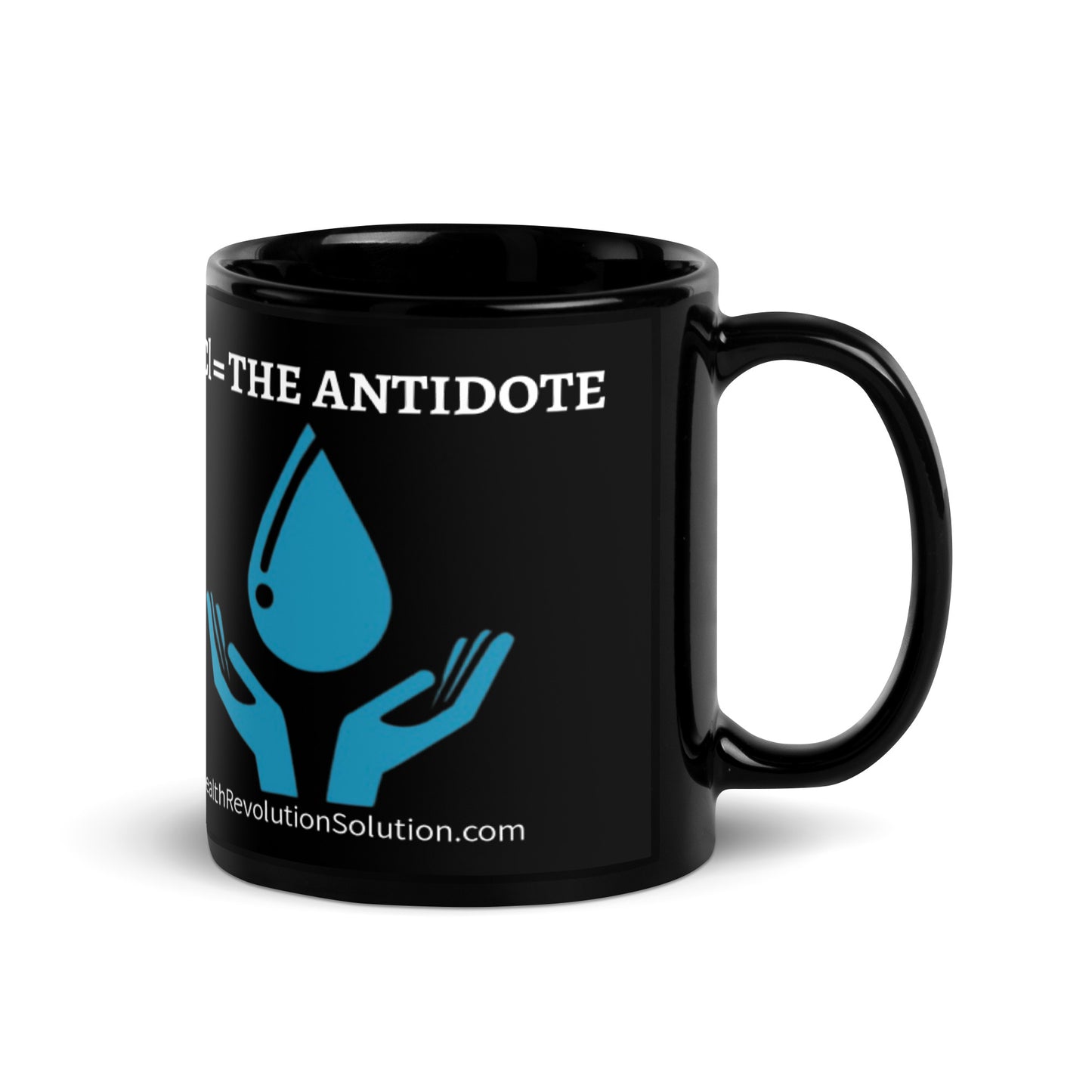 “HOCl = THE ANTIDOTE” Black Glossy Mug (11oz & 15oz)