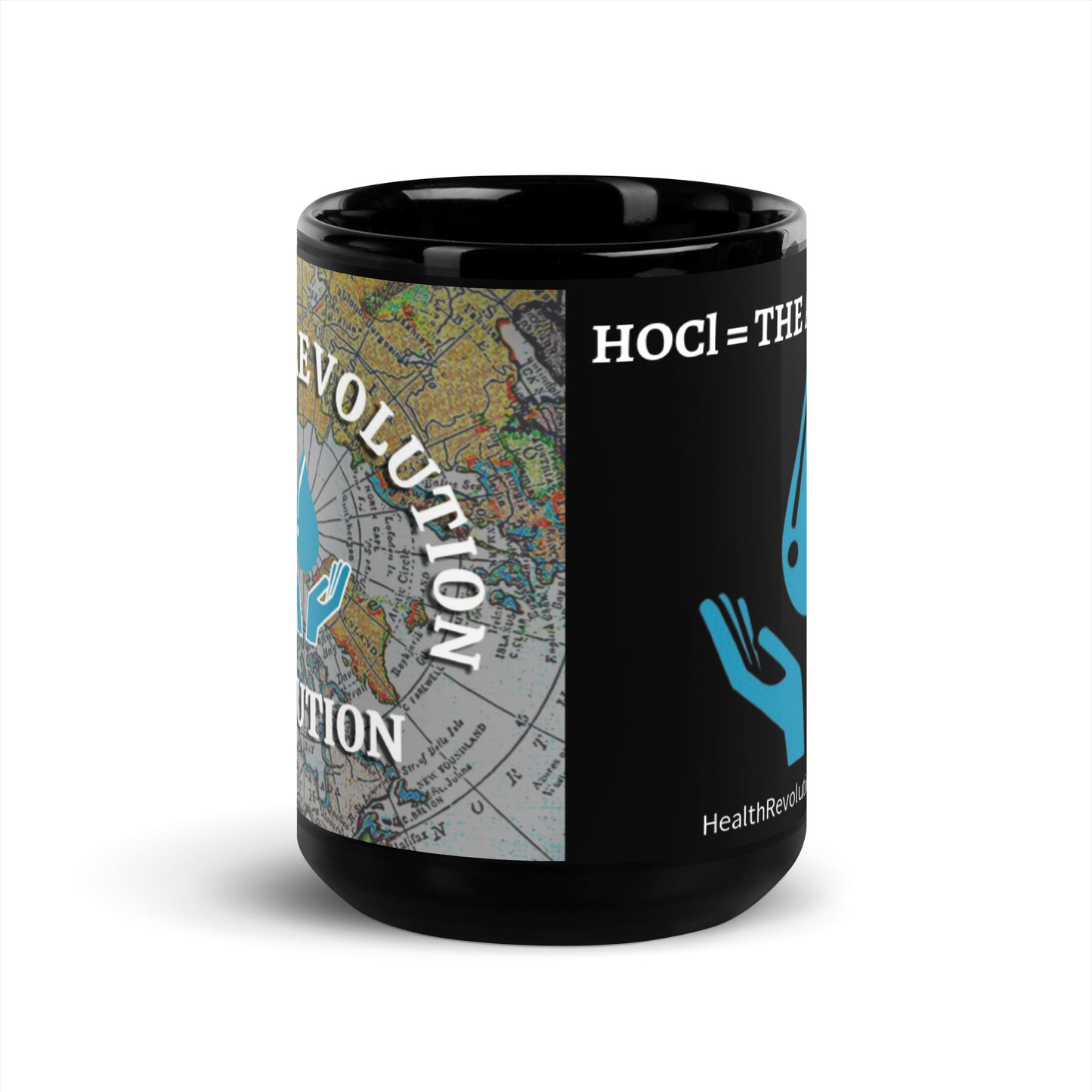 “HOCl = THE ANTIDOTE” Black Glossy Mug (11oz & 15oz)